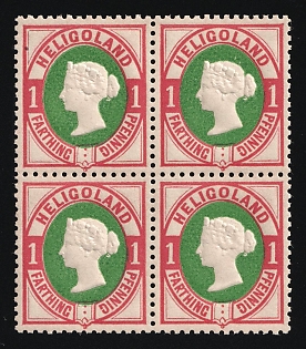 1875 1F/1Pf Heligoland, German States, Germany, Block of Four