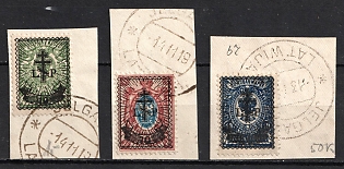 1919 West Army on pieces, Russia, Civil War, Jelgava Postmarks