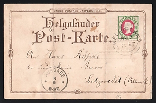 1882 (7 Aug) 1 1/2P-10Pf 'Universal Postal Union', 'Heligoland Postcard', Postcard from Heligoland (Germany) to Salzwedel (Germany), franked with 1 1/2P-10Pf