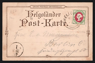 1887 (23 Aug) 1 1/2P-10Pf 'Universal Postal Union', 'Heligoland Postcard', Postcard from Heligoland (Germany) to Berlin (Germany), franked with 1 1/2P-10Pf