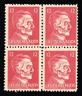Hitler-Skull, 'Futsches Reich', Propaganda Forgery of Hitler Issue, Anti-German Propaganda, Block of Four