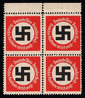 1920-1945 'German Spirit, German Goods, German Merchant', Swastika, Nazi Germany Third Reich Propaganda Label Stamp, Margin