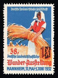 1932 'Reich Exhibition of the German Agricultural Society Mannheim, from May 31 to June 5, 1932', Third Reich Nazi Germany Propaganda Label Stamp