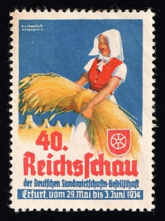 1934 'Reich Exhibition of the German Agricultural Society Erfurt, from May 29 to June 3, 1934', Third Reich Nazi Germany Propaganda Label Stamp