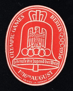 1936 'Olympic Games Berlin 1936. Call the Youth of the World 1st-16th August', Third Reich Nazi Germany Propaganda Label Stamp