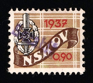 1937 0.90rm 'NSKOV', National Socialist War Victims' Welfare, Membership Dues Stamp, Third Reich Nazi Germany Propaganda
