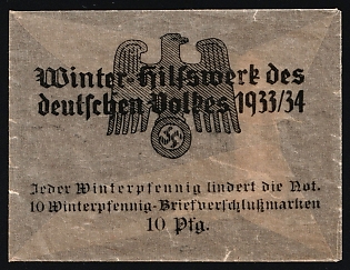 1933-34 'Every penny spent in winter alleviates the hardship', Philatelic Pouch for charity stamps of the German social assistance program Winterhilfswerk (WHW), Nazi Germany Third Reich Propaganda