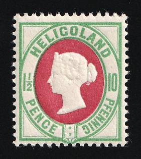 1890 1 1/2P/10Pf Heligoland, German States, Germany, Signed by Schulz