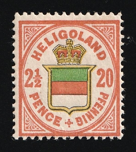 1890 2 1/2P/20Pf Heligoland, German States, Germany, Signed by Lemberger, Richter