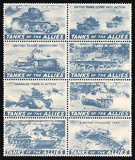 Great Britain, Tanks of the Allies, Cinderella Stamps with armored vehicles, Se-tenants Propaganda Block