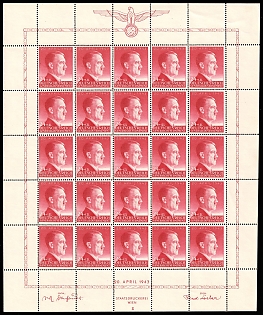 1943 24Gr on 1Zl General Government, Germany, Full Sheet, Plate Number 'II'