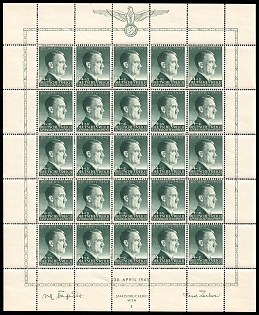 1943 84Gr on 1Zl General Government, Germany, Full Sheet, Plate Number 'I'