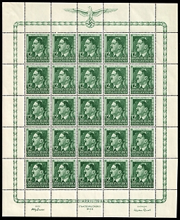 1944 12Gr on 1Zl General Government, Germany, Full Sheet, Plate Number '6'