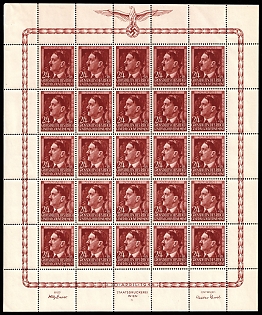 1944 24Gr on 1Zl General Government, Germany, Full Sheet, Plate Number '4'