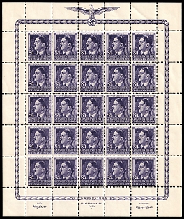 1944 84Gr on 1Zl General Government, Germany, Full Sheet, Plate Number '1'