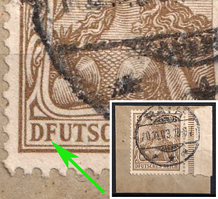 1903 3pf on piece German Empire, Germany, First 'E' in 'DEUTSCHES' at the bottom without across bar