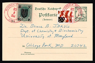 2004 (8 Oct) United States, Philatelic Souvenir Card, 5pf Caroline, German Colonies Postal Stationery Postcard from Riverdale to College Park franked with 20sh West Ukrainian People's Republic and 37c United States