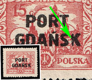 1926 15Gr Port Gdansk, Poland, Thin 'K' in 'Gdańsk' Overprint, Certificate
