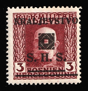 1919 3h Yugoslavia, Issued for Bosnia and Herzegovina, Latin Overprint Instead Cyrillic, Signed, Certificate