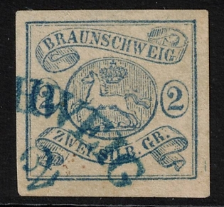 1852 2 Sgr Brunswick, German States, Germany, Signed