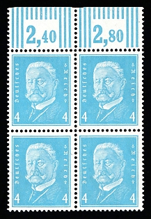 1931 4pf Weimar Republic, Germany, Block of Four, Margins, Complete Set
