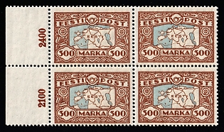 1923 300m Estonia, Imperforate, Block of Four, Margins