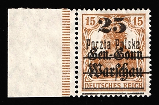 1918 25 on 15f Poland, Proof, Margin