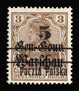 1918 5f on 3f Northern Poland, German Occupation, 'Poczta Polska' Overprint, SHIFTED Overprint