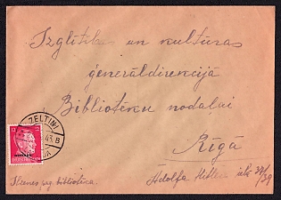 1943 (23 Mar) cover, From ZELTINI (Latvia) to Riga. The letter is franked with 12pf (with an Ostland overprint on Deutsches Reich stamps, with a ZELTINI postmark. The postmark of the place of receipt is missing.