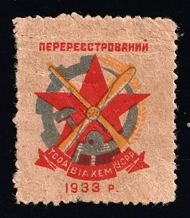 1933 Ukrainian SSR OSOAVIAKHIM, UNIQUE 'Re-registered' Stamp, Soviet Russia Society Credit Revenue