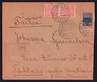 1919, Estonia, domestic registartion cover from Tallinn to Tartu  Sc.31& Sc.32