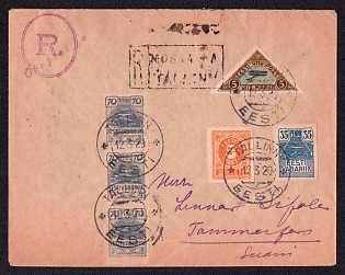 1920 Esonia airpost registered cover form Tallin via Helsingfors to Tammerfors.
