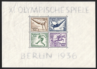 1936 Third Reich, Germany, Souvenir Sheet