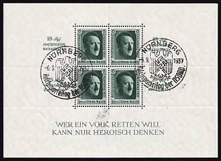 1937 Third Reich, Germany, Souvenir Sheet, Nuremberg Postmark