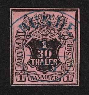 1851 1/30 Thaler, Hannover, German States, Germany