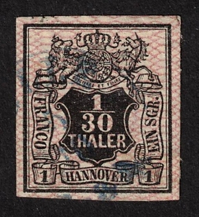 1856 1/30 Th - 1 SGR, Hannover, German States, Germany, Signed