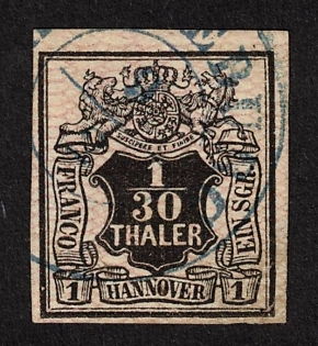 1856 1/30 Th - 1 SGR, Hannover, German States, Germany, Signed