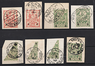 1915 Warsaw on pieces, Poland, Local Issue, Bisects, Readable Postmarks