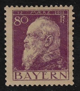 1911 80 Pf Bavaria, Type I, German States, Germany