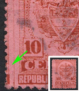 1890-91 10c  Republica de Colombia, SHIFTED Perforation