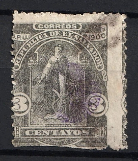 1900 3c Republic of El Salvador, SHIFTED Perforation