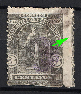 1900 3c Republic of El Salvador, SHIFTED Perforation