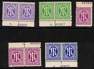 1945 American and British Zones (Bizone), Margins With Plate Numbers, Allied Occupation, Germany