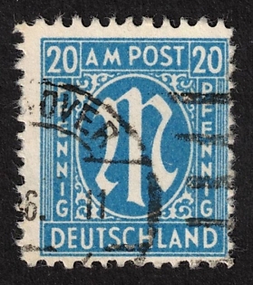 1945 20 Pf American and British Zones (Bizone), Var Gap in right 'O', Allied Occupation, Germany, Certificate