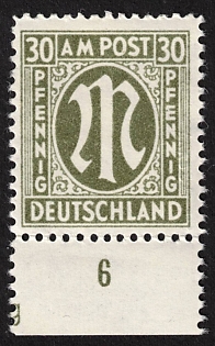 1945 30 Pf American and British Zones (Bizone), Variation of Perforation, Plate Failure, Allied Occupation, Germany, Signed