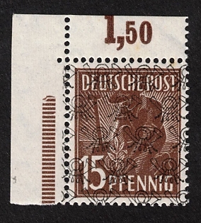 1948 15 Pf American and British Zones (Bizone), Rare Variation of Color, Perforated Margin, Allied Occupation, Germany, Signed