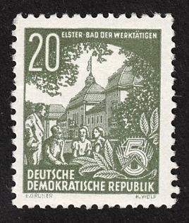 1953 20 Pf German Democratic Republic (GDR), Variation of Watermark, Germany, Signed