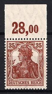 1919 35pf Weimar Republic, Germany, Margin, Plate Number, Signed