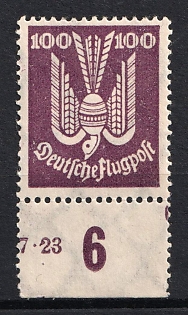 1924 100pf Weimar Republic, Germany, Margin, Plate Number