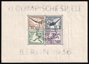 1936 (11 Aug) 'Berlin-Grunau Regattastrasse', Third Reich, Germany, Souvenir Sheet, Commemorative Postmark